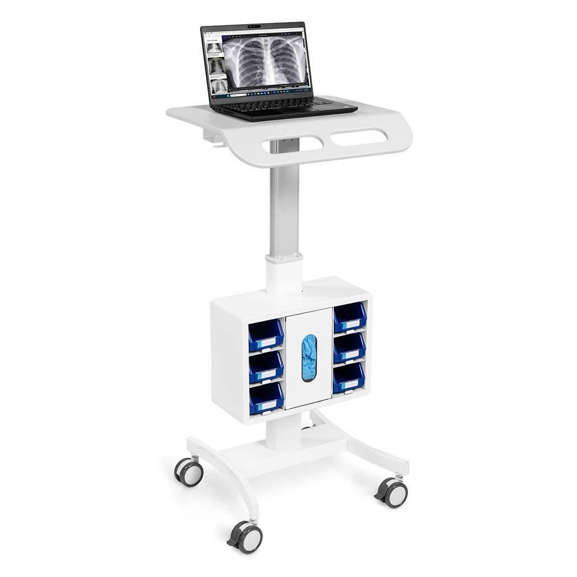 Luxor Medical Laptop Cart — Adjustable Height, Rolling, Integrated Storage, 21in. x 18in. x 28.75in. to 43in., Model# MCWS001
